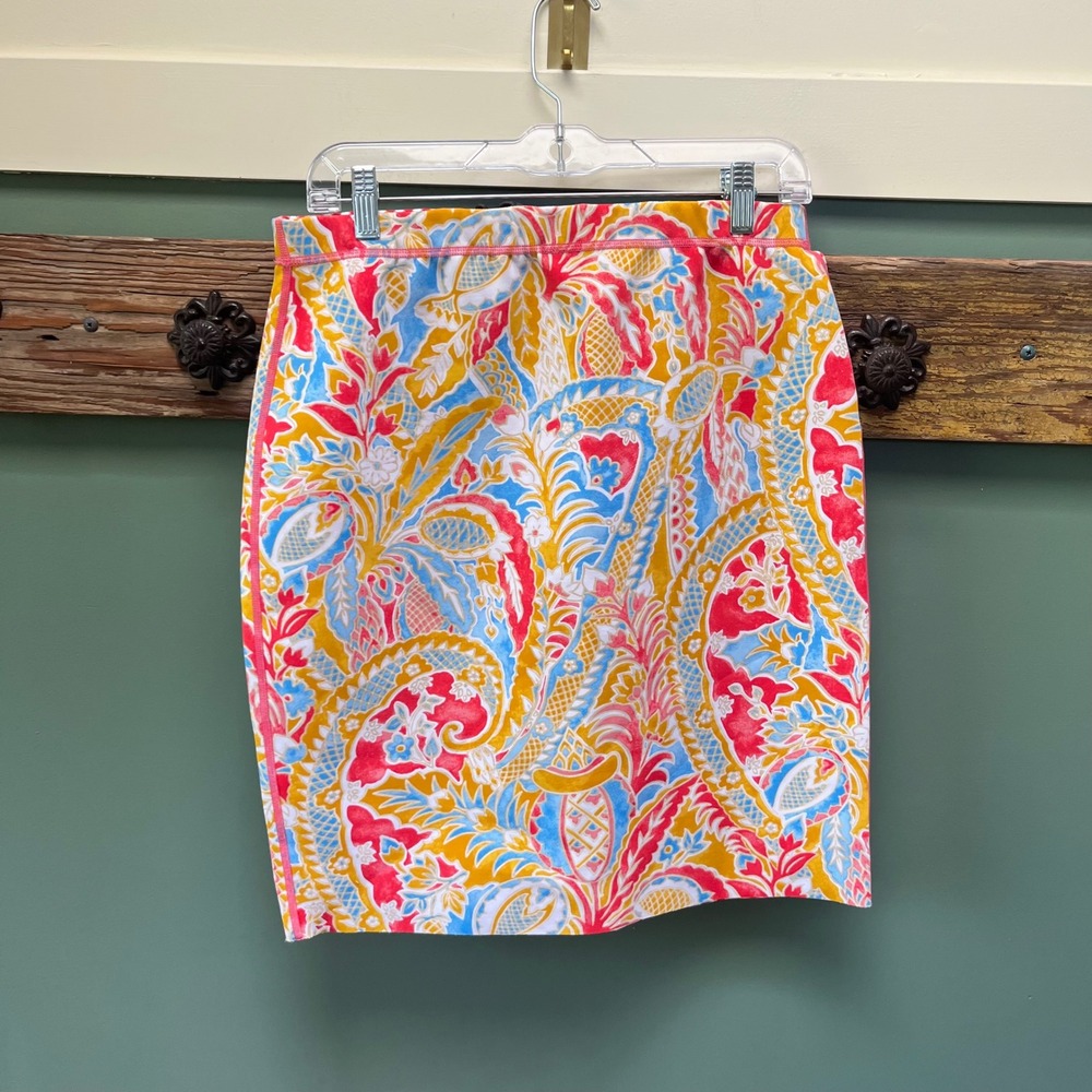 J.McLaughlin Womens Paisley Catalina Cloth Pencil Skirt Yellow Blue Pink Size M‎